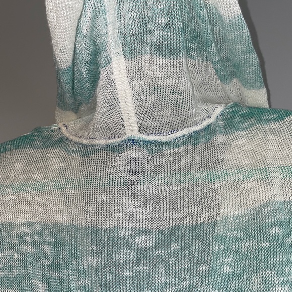 EUC Splendid Linen Blend Short Sleeve Hoodie Mesh Oversized Sweater Striped Sz S - Picture 9 of 12